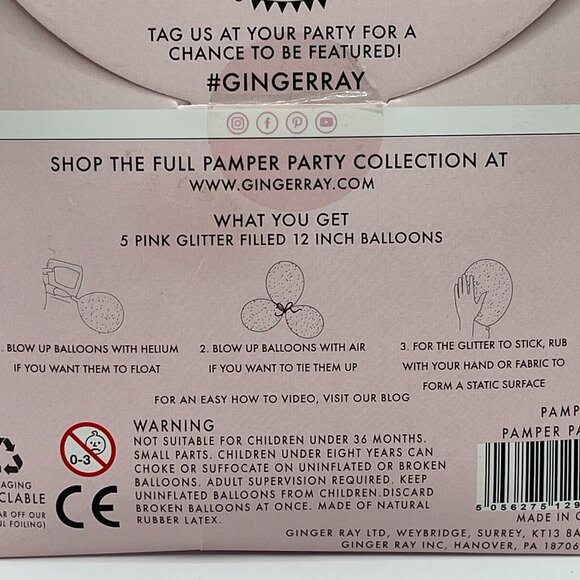 NWT Ginger Ray Pack of 5 Pink Glitter Filled Balloons - Picture 6 of 6